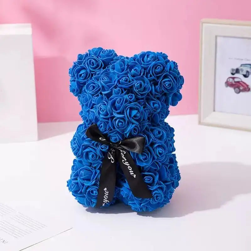25cm Artificial Teddy Rose Flower Bear with Box Romantic Valentines Day Gift
