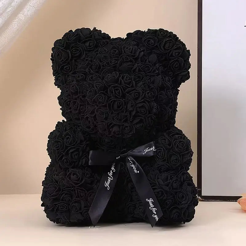 25cm Artificial Teddy Rose Flower Bear with Box Romantic Valentines Day Gift