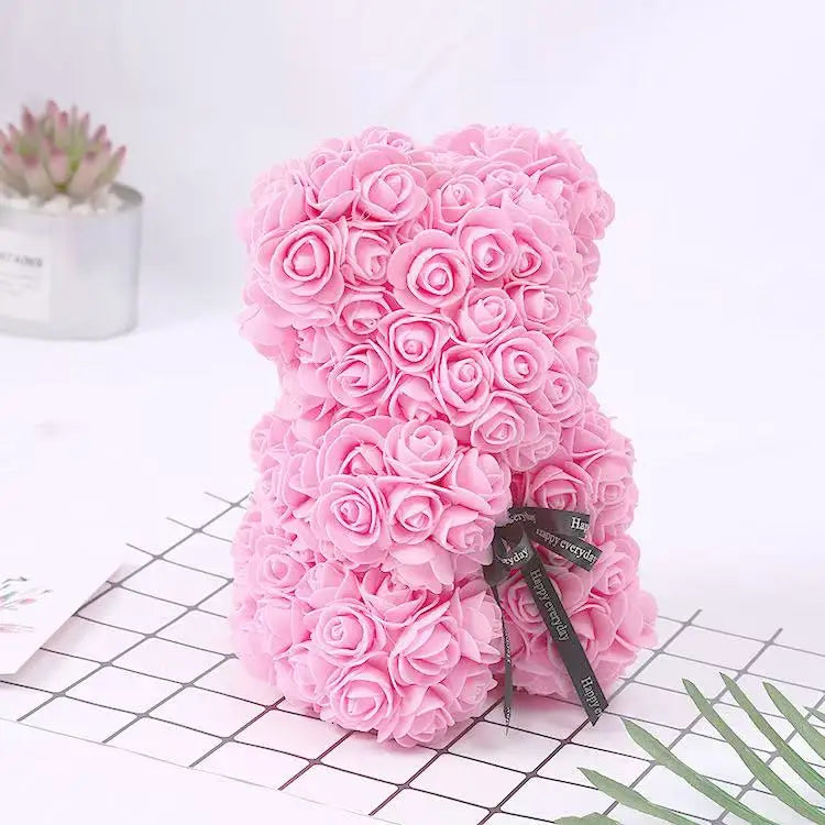25cm Artificial Teddy Rose Flower Bear with Box Romantic Valentines Day Gift