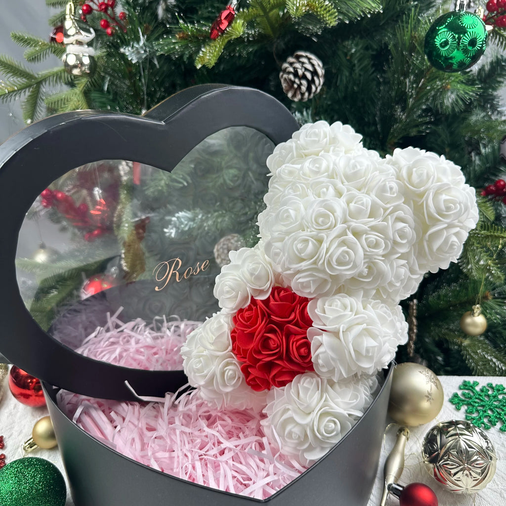 25cm Artificial Teddy Rose Flower Bear with Box Romantic Valentines Day Gift