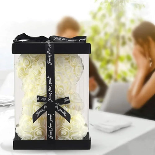 25cm Artificial Teddy Rose Flower Bear with Box Romantic Valentines Day Gift